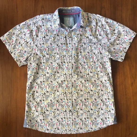 80s style Colourful Short Sleeve Button Up ✨ Good Vibes by Drill Slim Size L - Picture 2 of 10